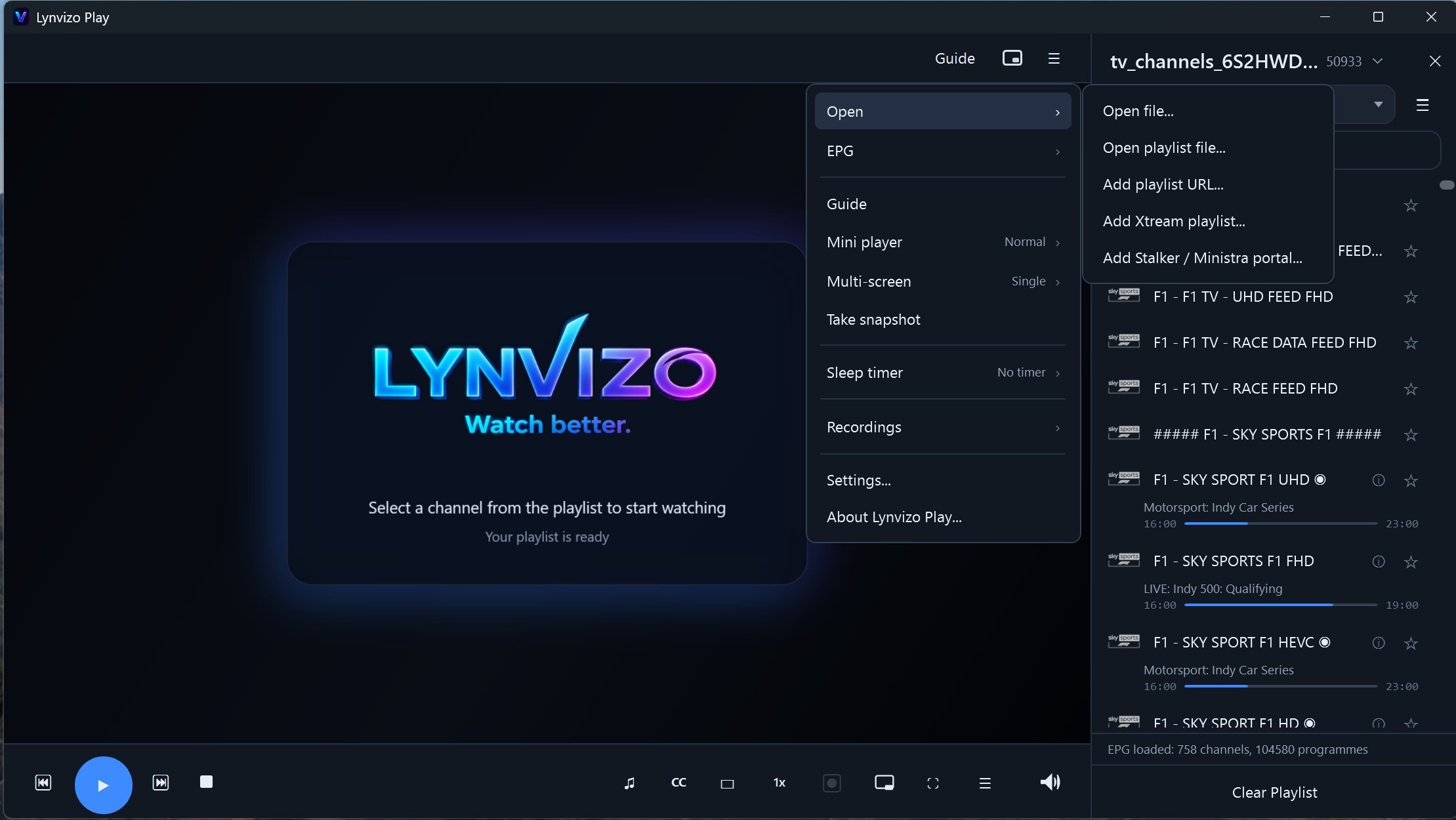 Channel list with live EPG progress