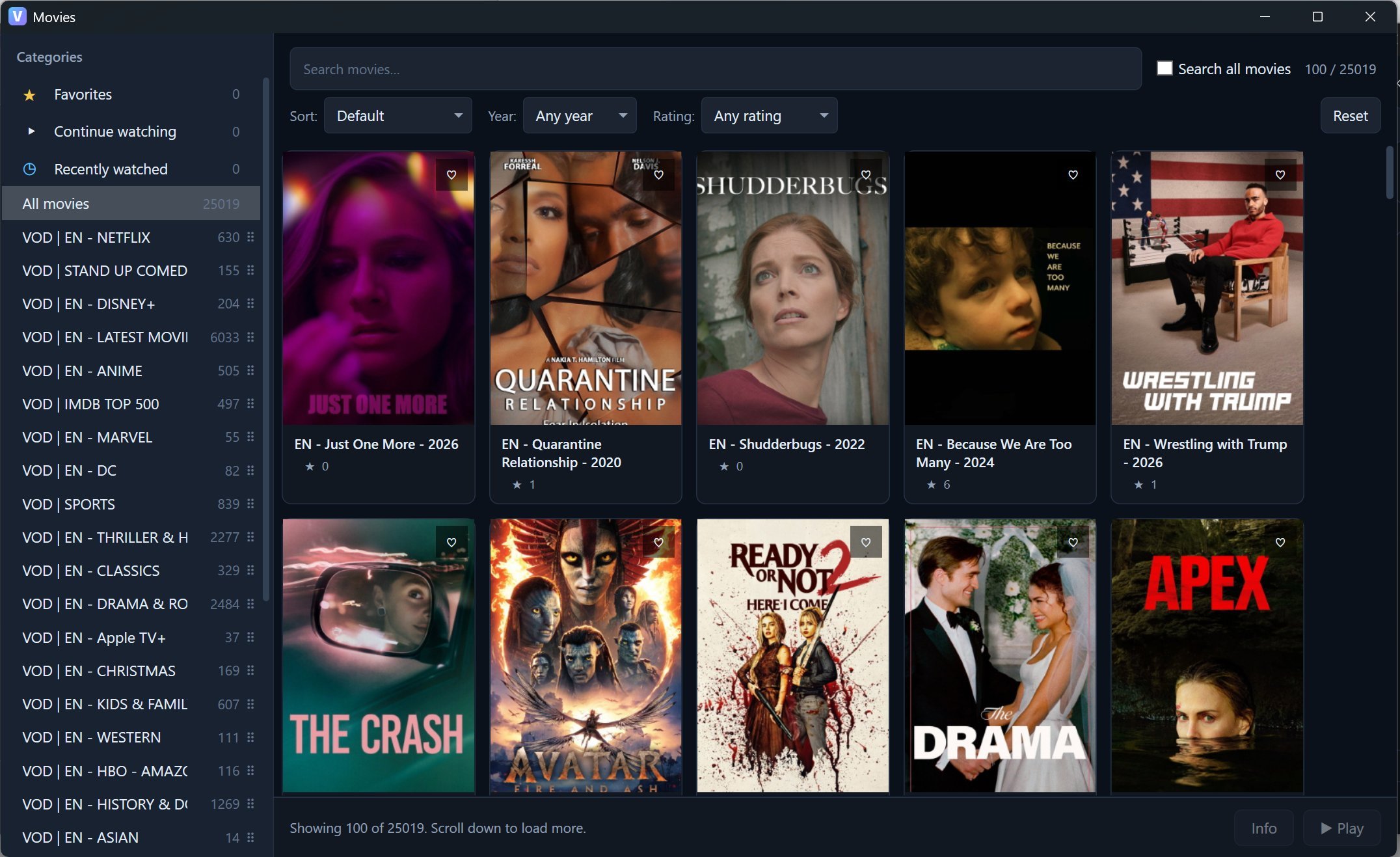 Lynvizo — Xtream Movies grid with categories