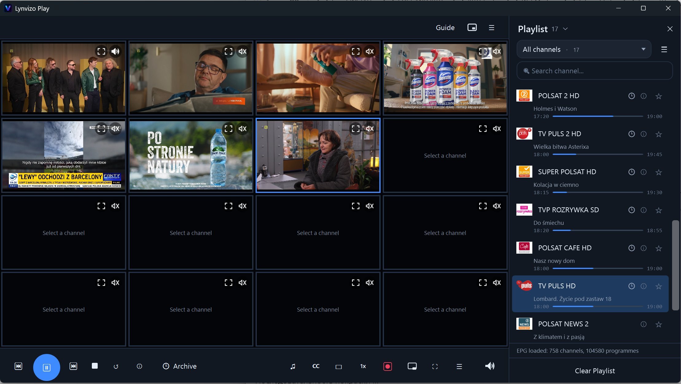Multi-screen — up to 16 channels